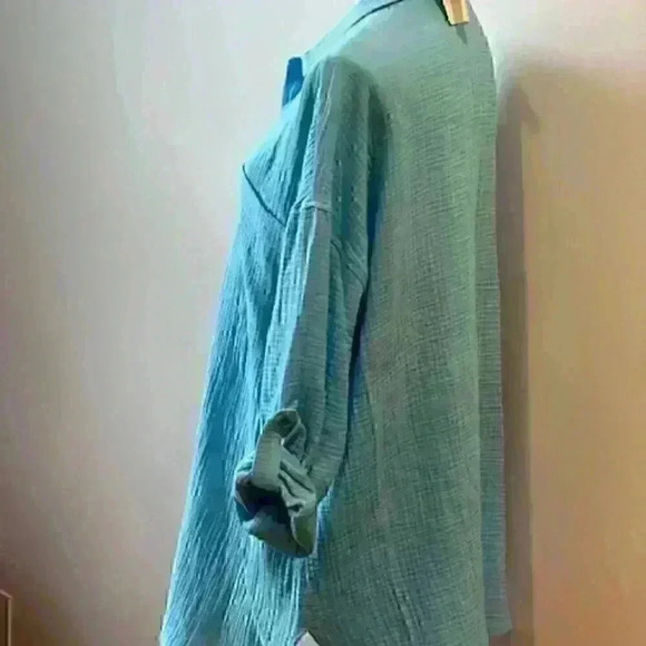 NWT!  MAGASCHONI Aqua Cotton Tunic Top Shirt Blouse Size Large AMAZING! - Picture 2 of 16